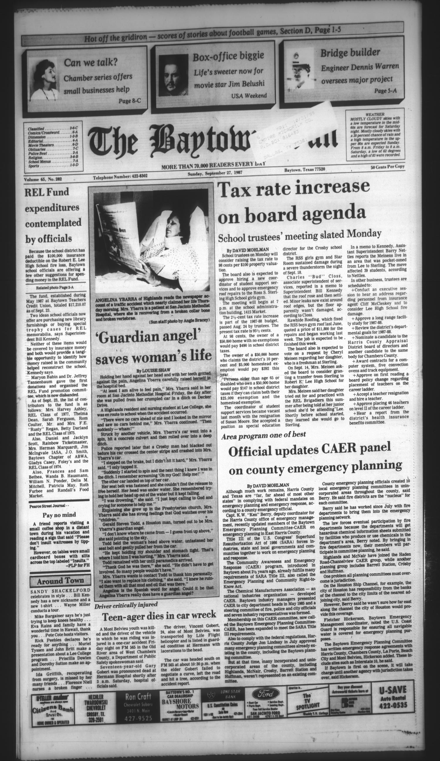 The Baytown Sun (Baytown, Tex.), Vol. 65, No. 282, Ed. 1 Sunday, September 27, 1987
                                                
                                                    [Sequence #]: 1 of 28
                                                