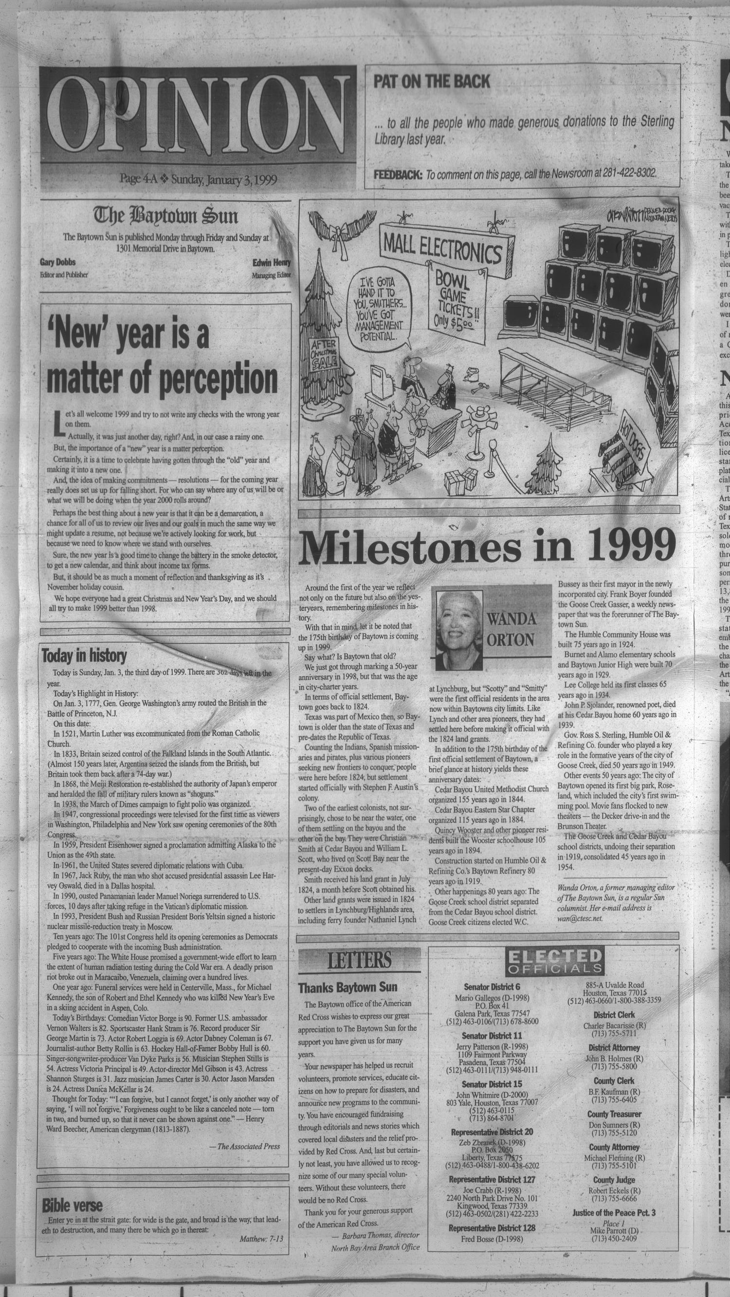 The Baytown Sun (Baytown, Tex.), Vol. 77, No. 55, Ed. 1 Sunday, January 3, 1999
                                                
                                                    [Sequence #]: 4 of 24
                                                