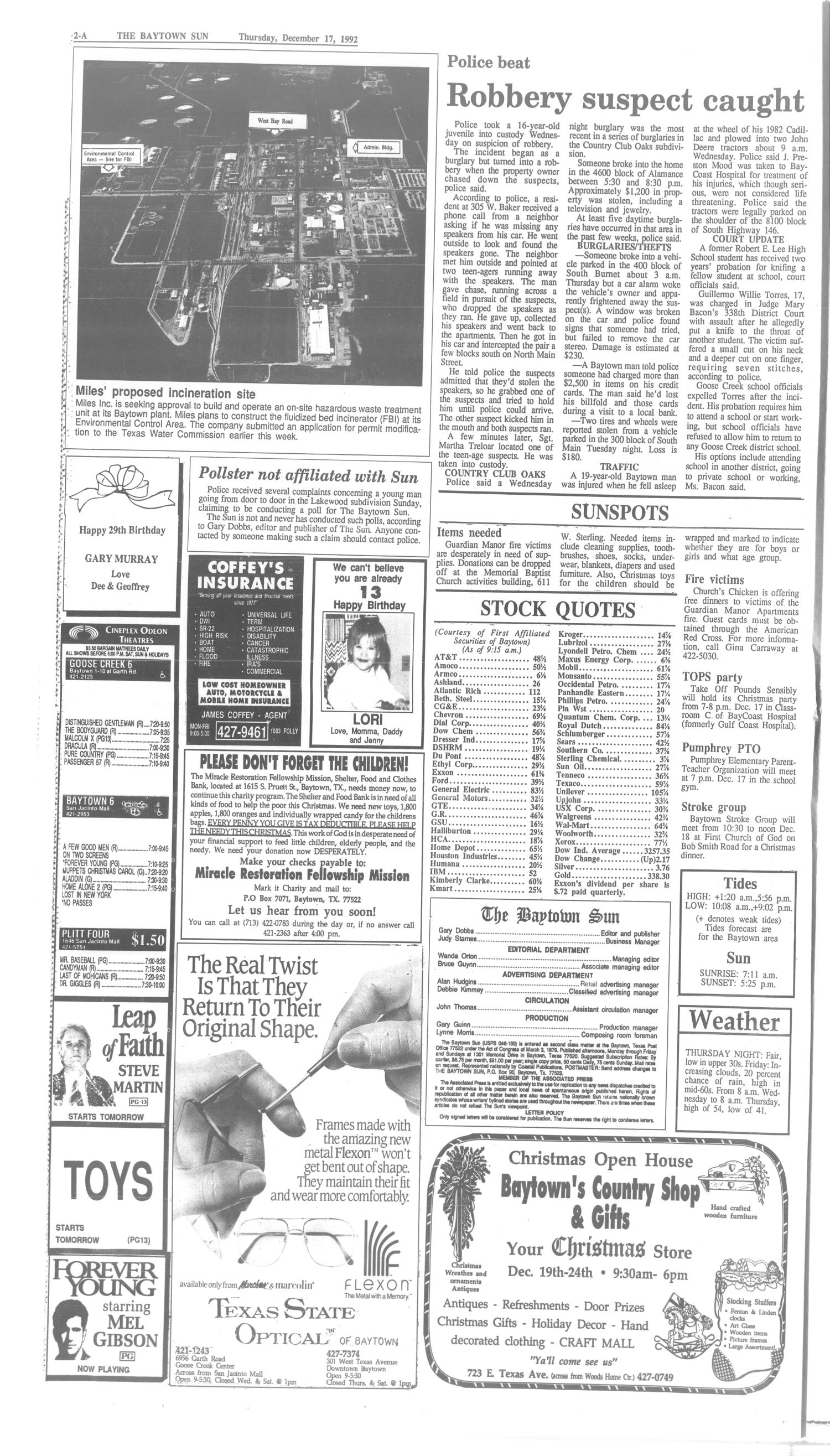 The Baytown Sun (Baytown, Tex.), Vol. 71, No. 41, Ed. 1 Thursday, December 17, 1992
                                                
                                                    [Sequence #]: 2 of 20
                                                