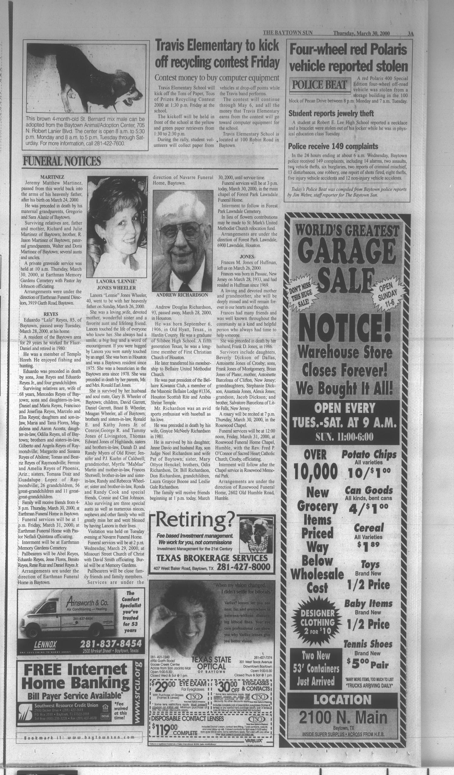 The Baytown Sun (Baytown, Tex.), Vol. 78, No. 130, Ed. 1 Thursday, March 30, 2000
                                                
                                                    [Sequence #]: 3 of 16
                                                
