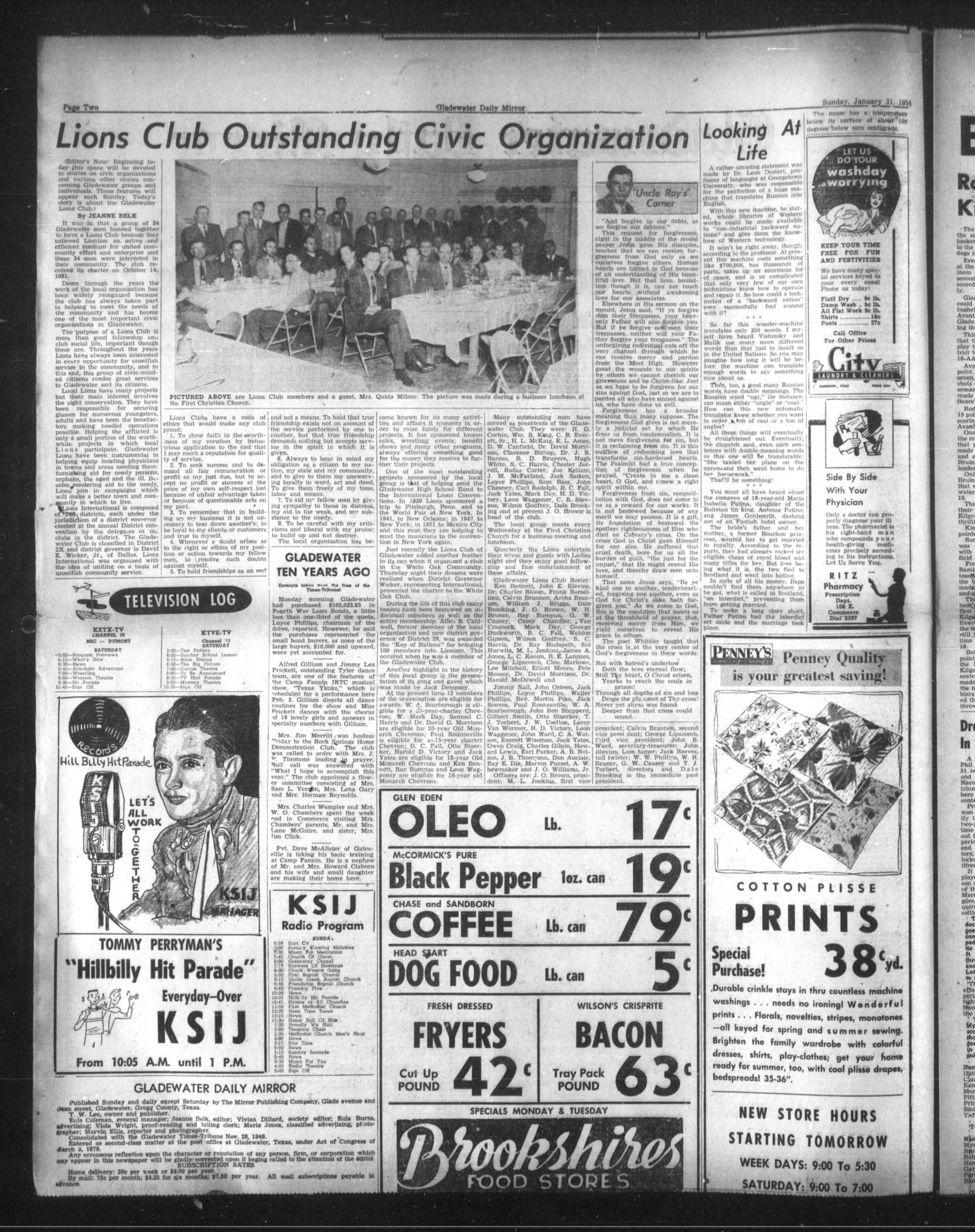 Gladewater Daily Mirror (Gladewater, Tex.), Vol. 5, No. 162, Ed. 1 Sunday, January 31, 1954
                                                
                                                    [Sequence #]: 2 of 24
                                                
