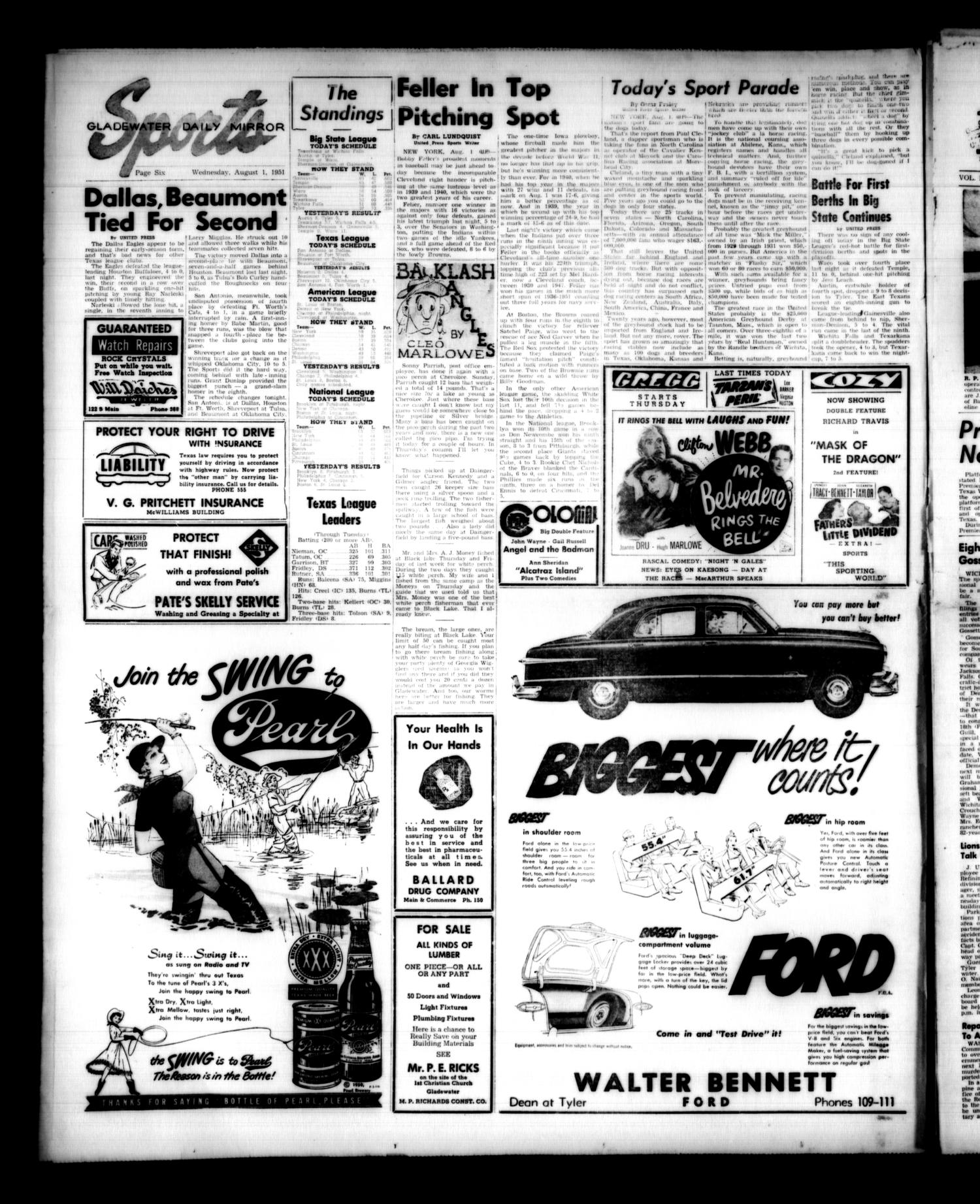 Gladewater Daily Mirror (Gladewater, Tex.), Vol. 3, No. 112, Ed. 1 Wednesday, August 1, 1951
                                                
                                                    [Sequence #]: 6 of 6
                                                