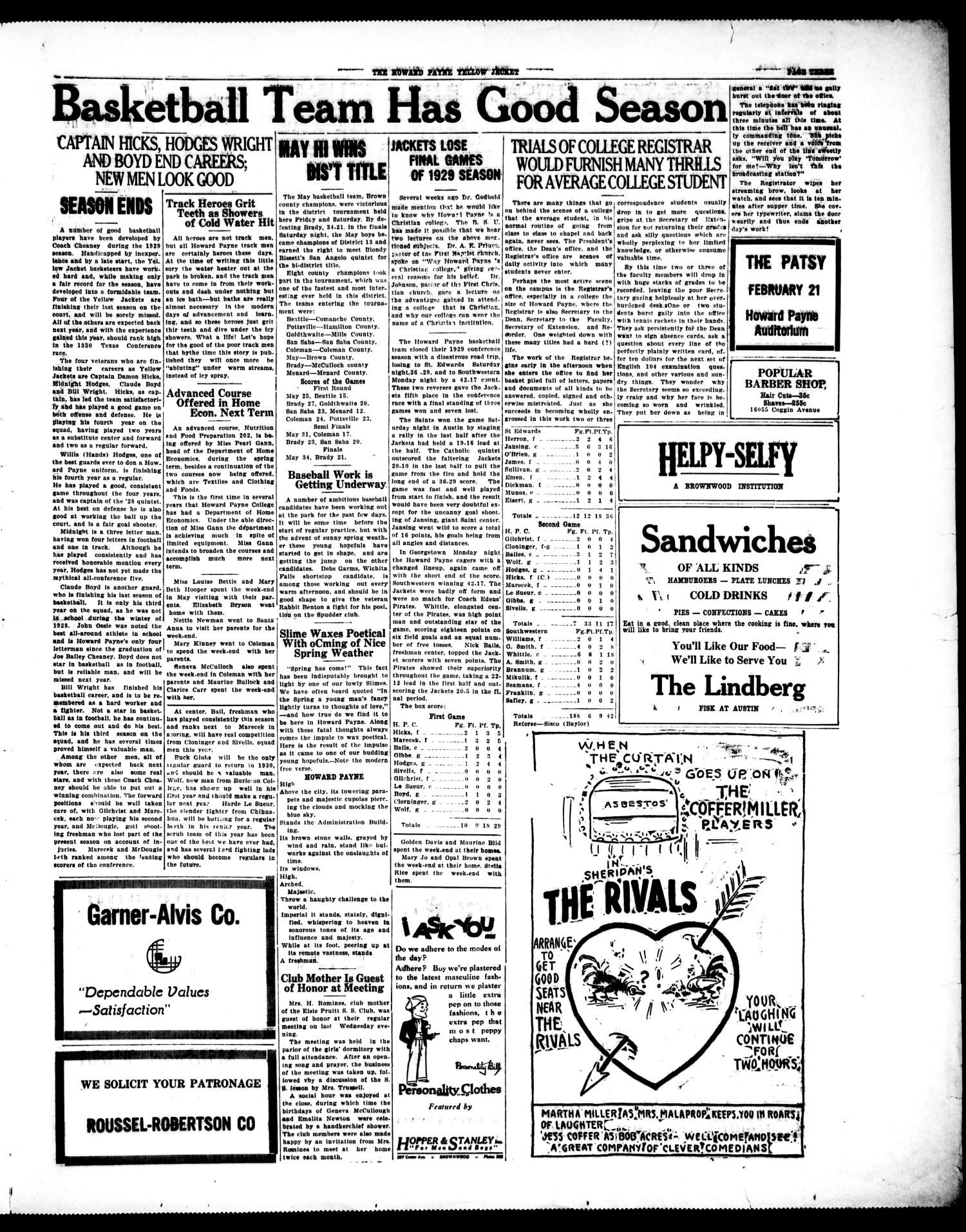 Yellow Jacket (Brownwood, Tex.), Vol. 15, No. 20, Ed. 1, Thursday, February 21, 1929
                                                
                                                    [Sequence #]: 3 of 4
                                                