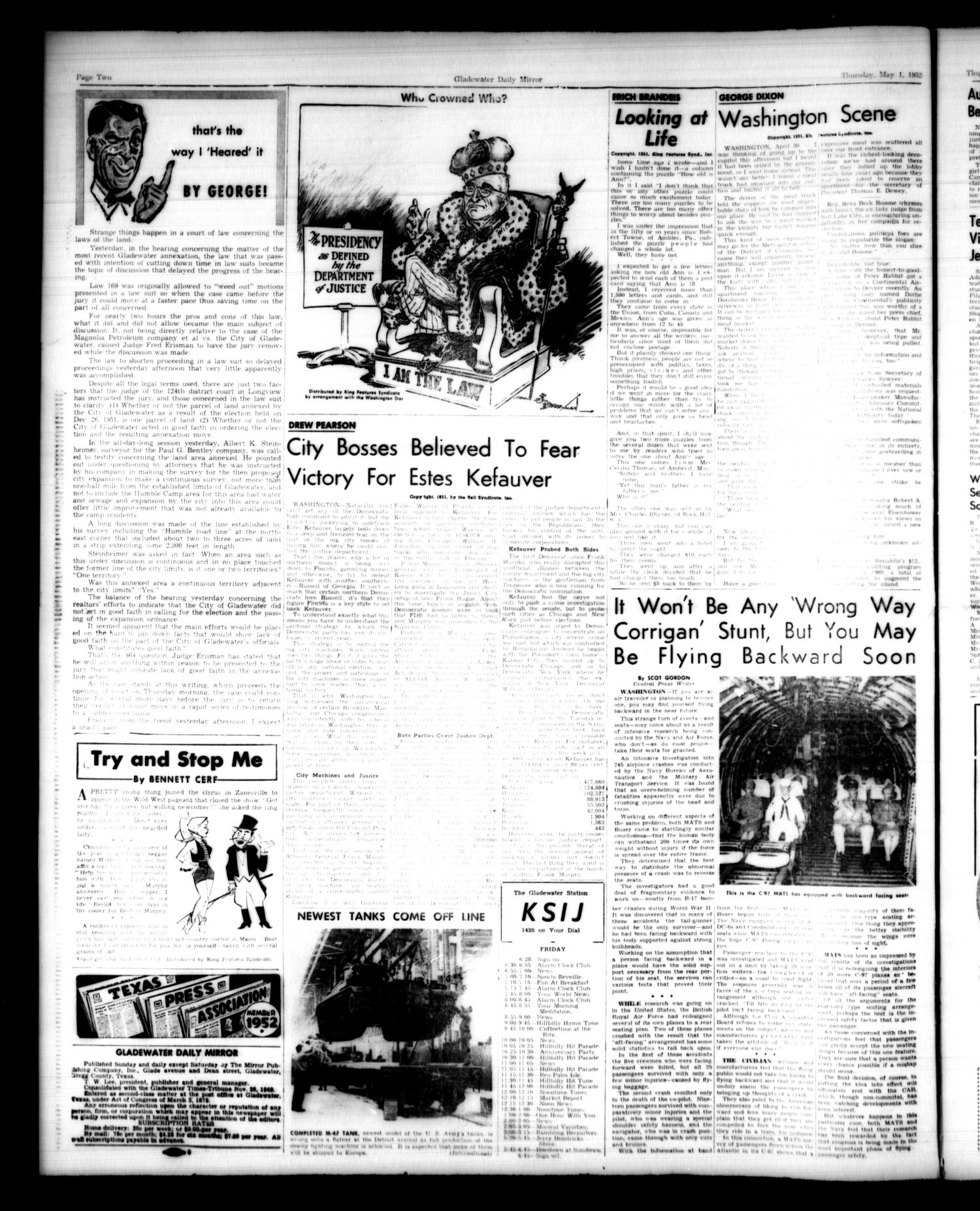Gladewater Daily Mirror (Gladewater, Tex.), Vol. 3, No. 343, Ed. 1 Thursday, May 1, 1952
                                                
                                                    [Sequence #]: 2 of 7
                                                