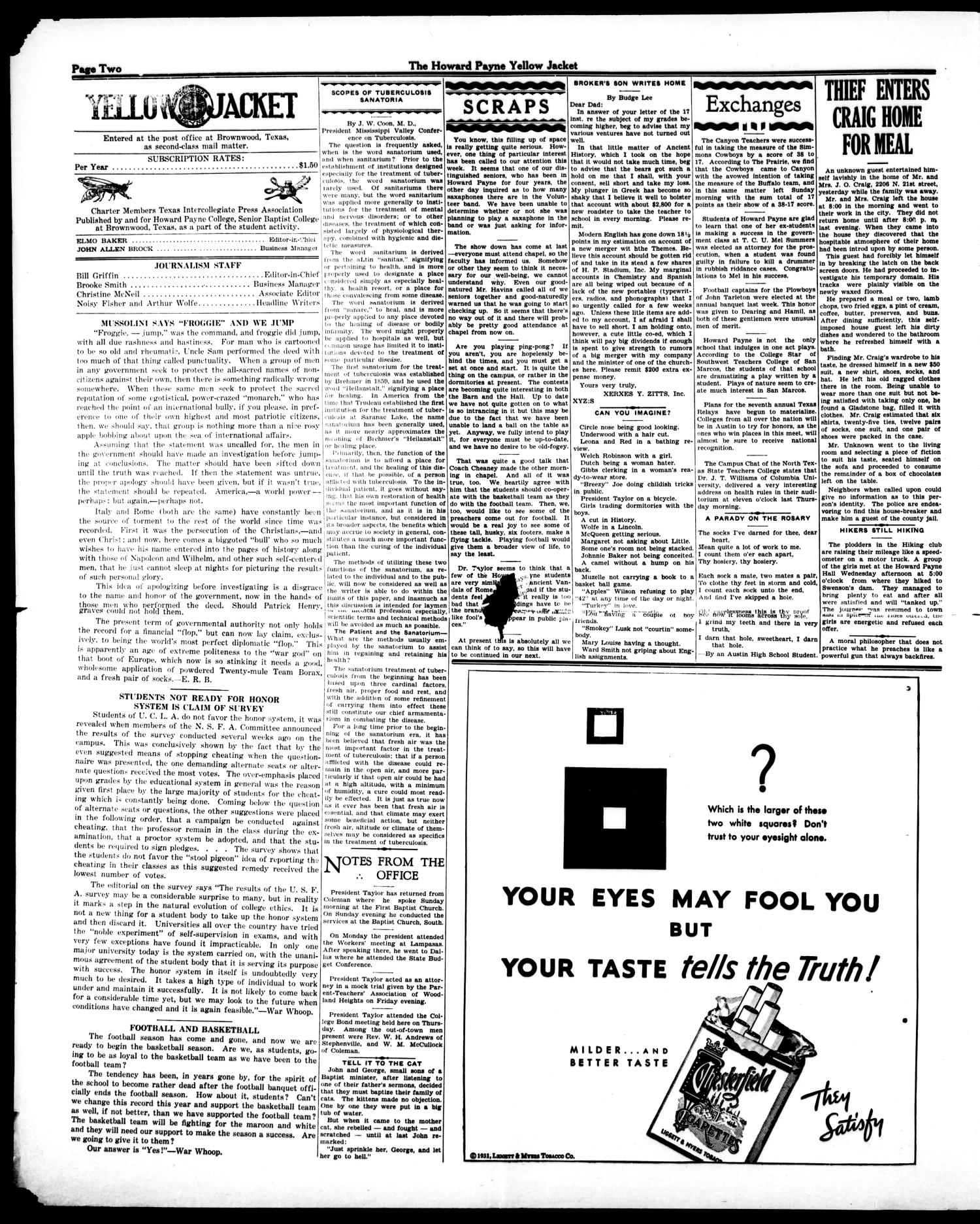 Yellow Jacket (Brownwood, Tex.), Vol. 17, No. 10, Ed. 1, Thursday, February 5, 1931
                                                
                                                    [Sequence #]: 2 of 4
                                                