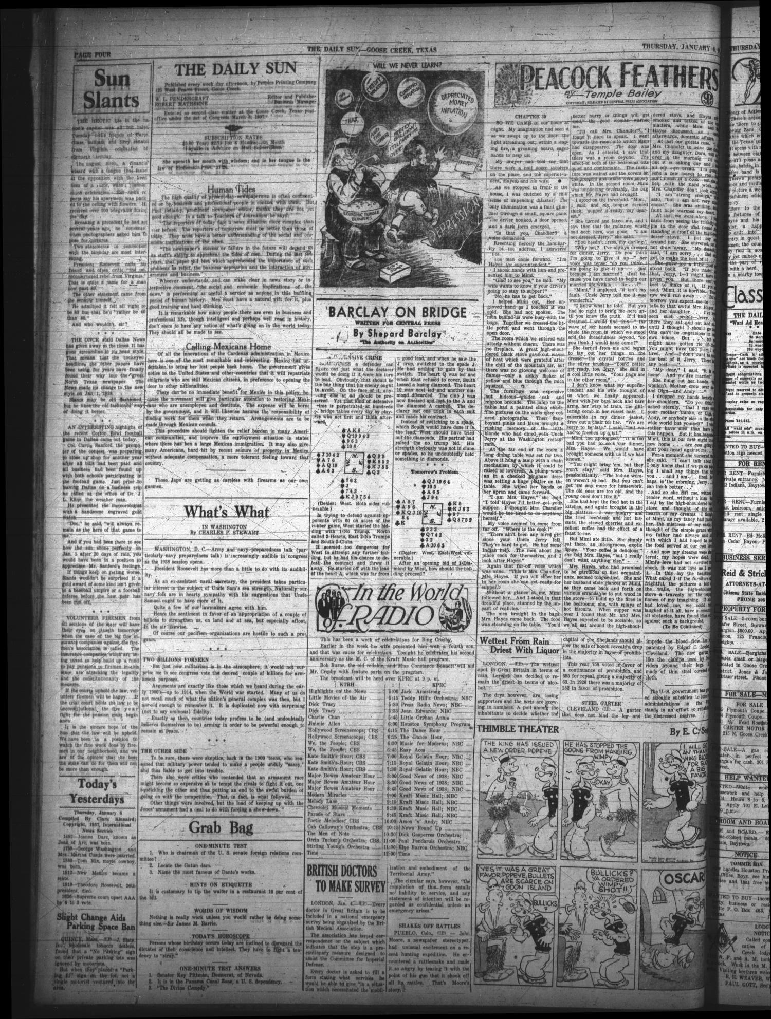The Daily Sun (Goose Creek, Tex.), Vol. 19, No. 169, Ed. 1 Thursday, January 6, 1938
                                                
                                                    [Sequence #]: 4 of 6
                                                
