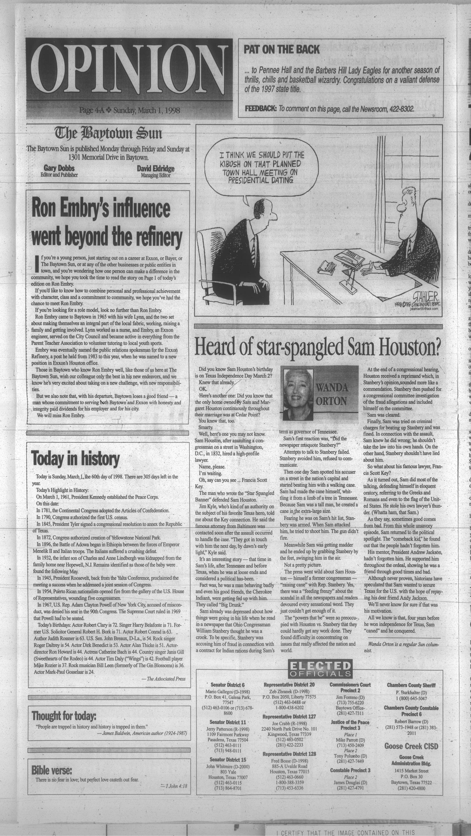 The Baytown Sun (Baytown, Tex.), Vol. 76, No. 103, Ed. 1 Sunday, March 1, 1998
                                                
                                                    [Sequence #]: 4 of 57
                                                
