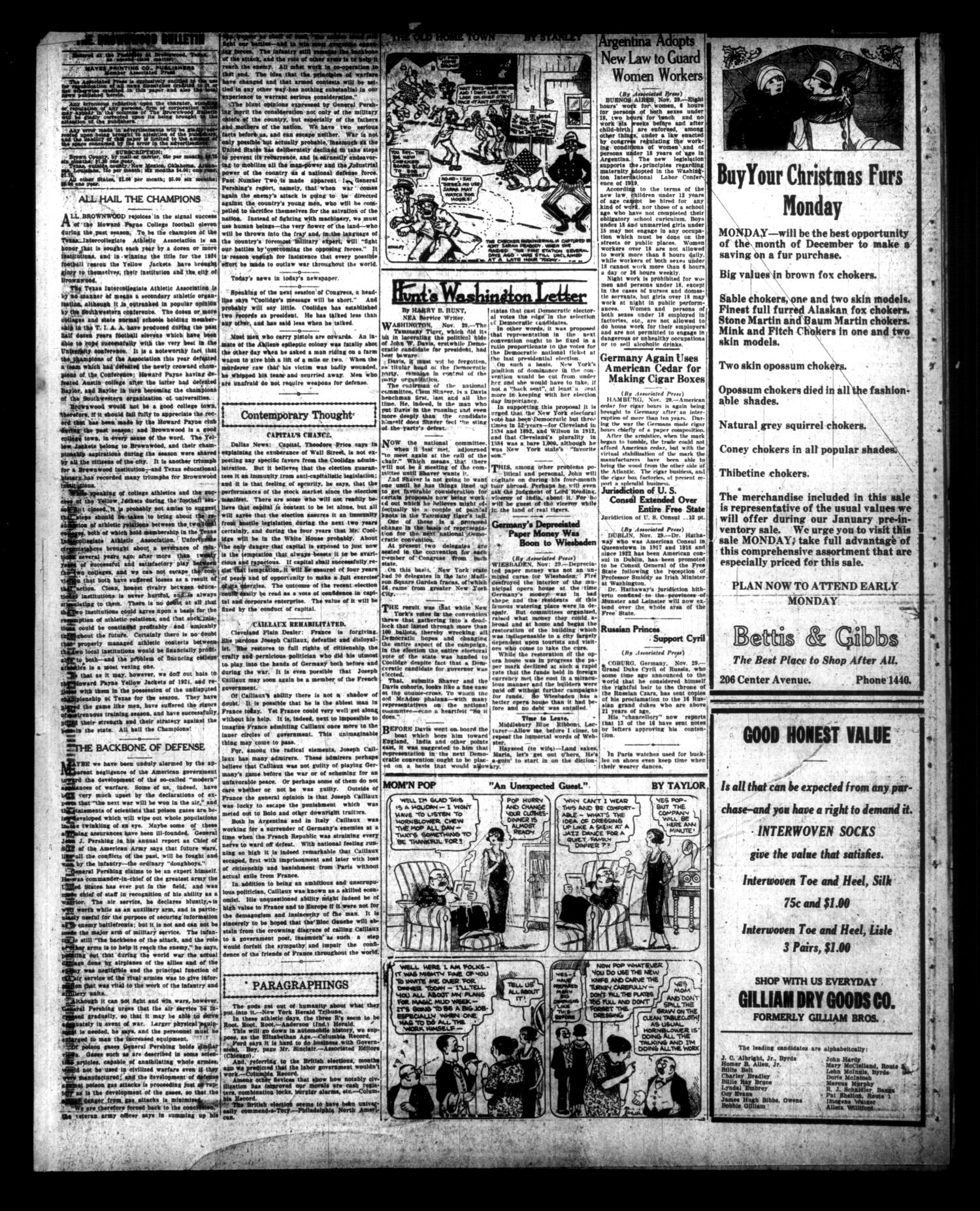 Brownwood Bulletin (Brownwood, Tex.), Vol. 25, No. 39, Ed. 1 Saturday, November 29, 1924
                                                
                                                    [Sequence #]: 4 of 8
                                                