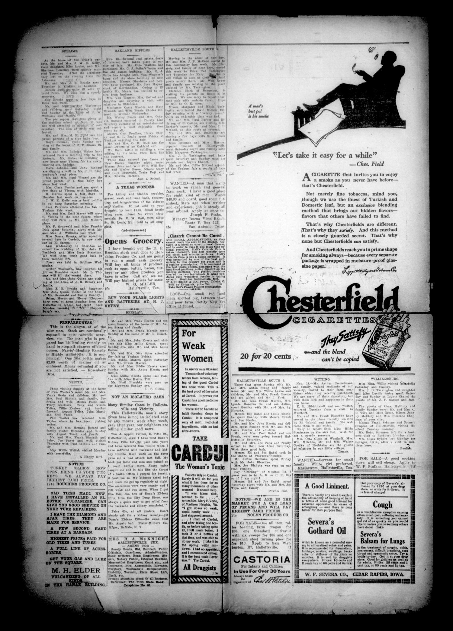 Semi-Weekly New Era (Hallettsville, Tex.), Vol. 29, No. 71, Ed. 1 Friday, November 21, 1919
                                                
                                                    [Sequence #]: 4 of 4
                                                
