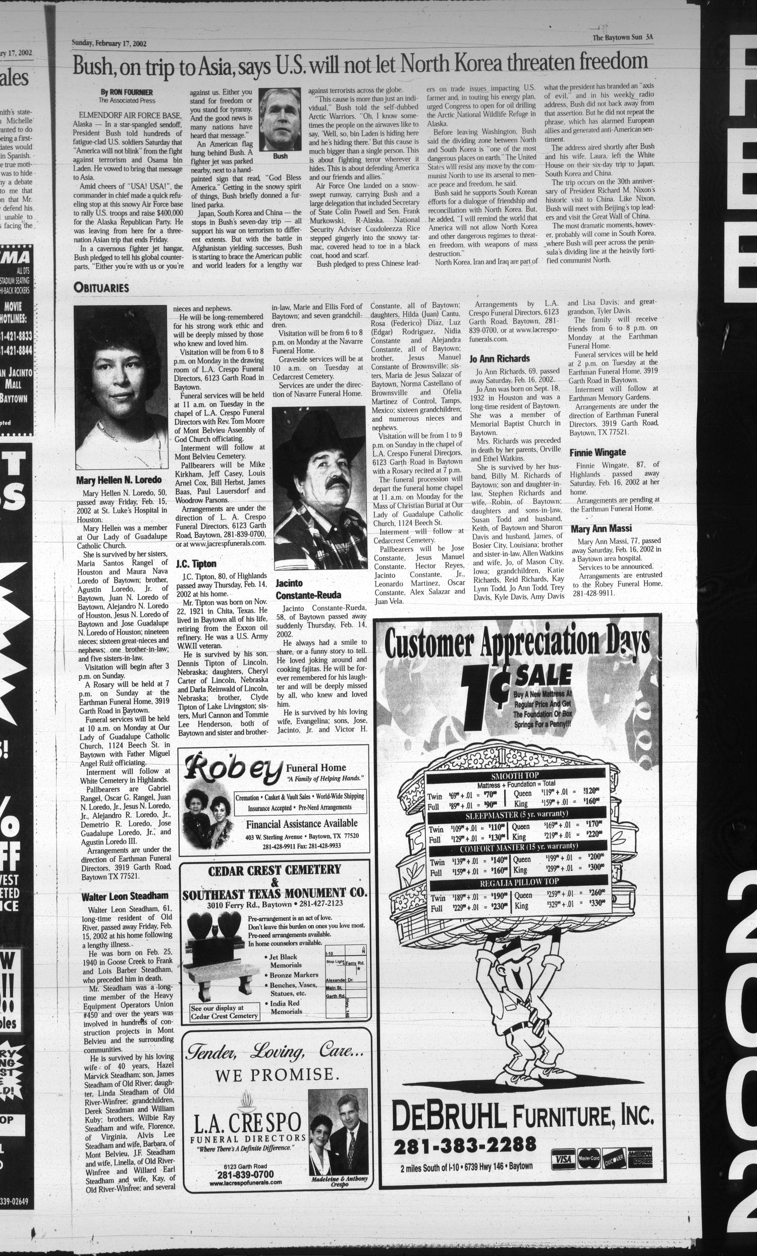The Baytown Sun (Baytown, Tex.), Vol. 80, No. 83, Ed. 1 Sunday, February 17, 2002
                                                
                                                    [Sequence #]: 3 of 26
                                                