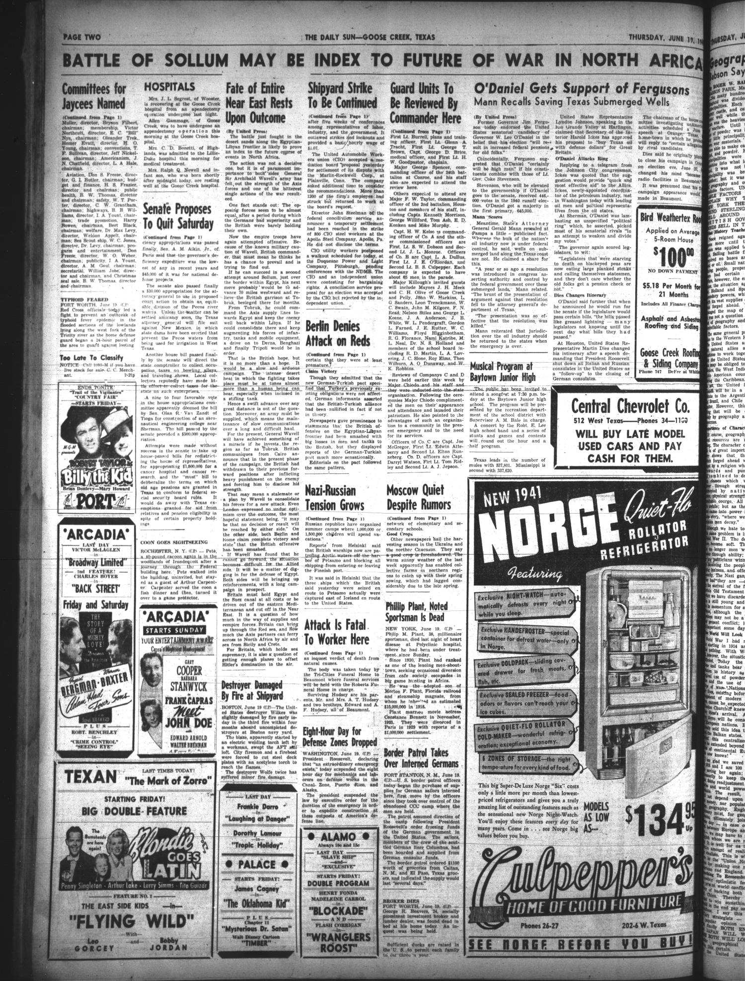 The Daily Sun (Goose Creek, Tex.), Vol. 23, No. 1, Ed. 1 Thursday, June 19, 1941
                                                
                                                    [Sequence #]: 2 of 14
                                                