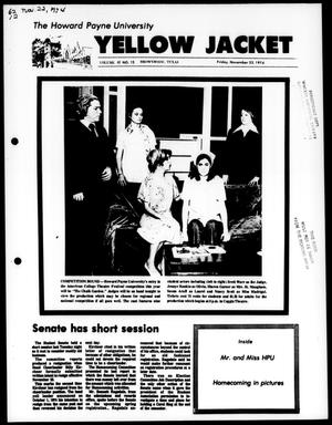 Primary view of object titled 'The Howard Payne University Yellow Jacket (Brownwood, Tex.), Vol. 62, No. 12, Ed. 1, Friday, November 22, 1974'.