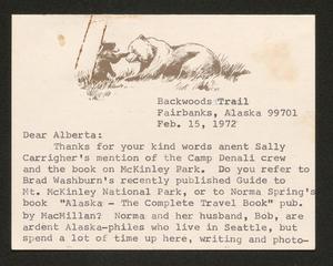 Primary view of object titled '[Letter from Alberta Head to Celia Hunter, February 15, 1972]'.