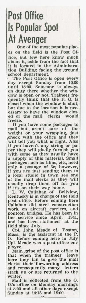 [Clipping: "Post Office is Popular Spot at Avenger"]