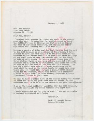 [Letter from Henri Pepper to Ruth Florey, January 2, 1986]