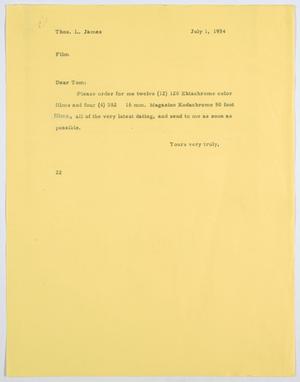[Letter from D. W. Kempner to T. L. James, July 1, 1954]