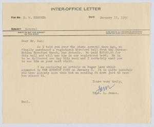 [Letter from T. L. James to D. W. Kempner, January 17, 1952]