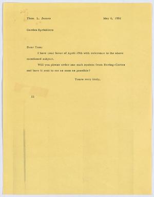 [Letter from D. W. Kempner to Thos. L. James, May 6, 1952]