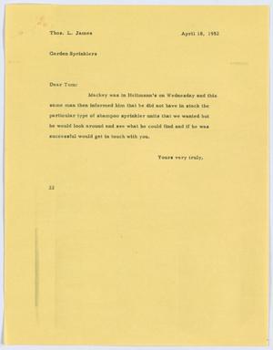 [Letter from D. W. Kempner to Thos. L. James, April 18, 1952]