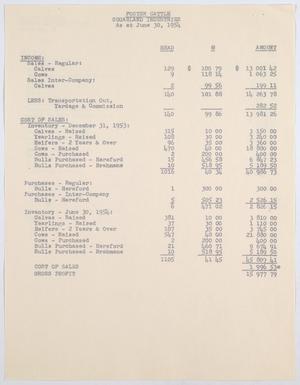 [Statement of Sugarland Industries' Foster Cattle Operations, June 30, 1954]