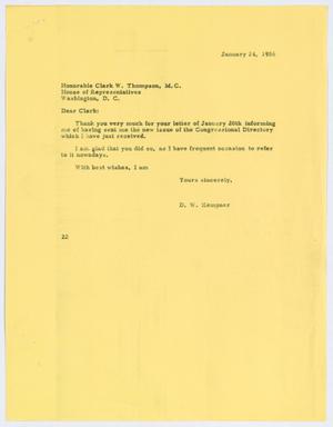 [Letter from D. W. Kempner to Clark W. Thompson, January 24, 1956]
