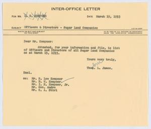 [Letter from T. L. James to I. H. Kempner, March 19, 1953]