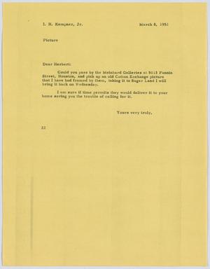 [Letter from D. W. Kempner to I. H. Kempner, Jr., March 8, 1952]