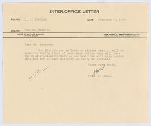 [Letter from T. L. James to D. W. Kempner, February 4, 1953]