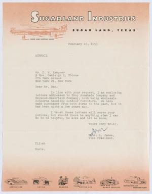 [Letter from Thos. L. James to D. W. Kempner, February 10, 1953]