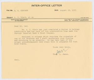 [Letter from T. L. James to D. W. Kempner, August 12, 1953]