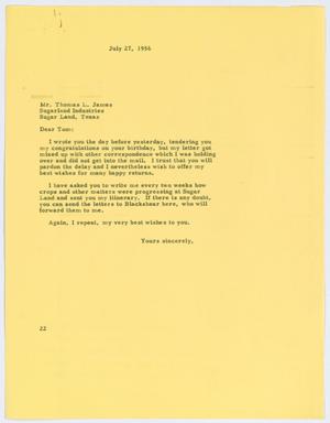 [Letter from D. W. Kempner to Thos. L. James, July 27, 1956]