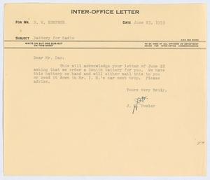 [Letter from J. B. Fowler to D. W. Kempner, June 23, 1953]