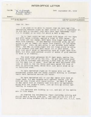[Letter from Thos. L. James to D. W. Kempner, September 24, 1952]