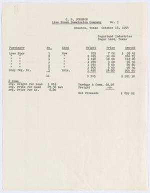 [Invoice for Eight Cows and Three Yearlings Sold by C. B. Johnson Live Stock Commission Company]