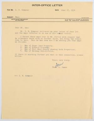 [Letter from T. L. James to D. W. Kempner, June 17, 1954]
