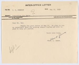 [Letter from T. L. James to D. W. Kempner, May 15, 1952]