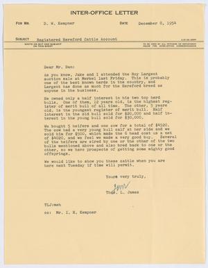 [Letter from T. L. James to D. W. Kempner, December 8, 1954]