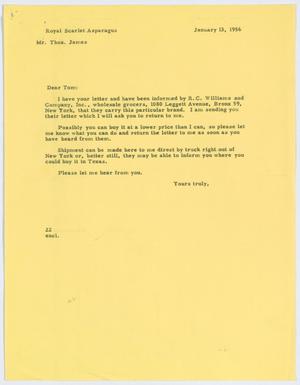 [Letter from D. W. Kempner to Thos. L. James, January 13, 1956]