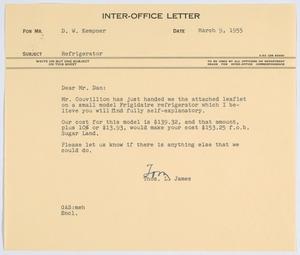 [Letter from T. L. James to D. W. Kempner, March 9, 1955]