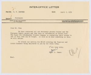 [Letter from Thos. L. James to D. W. Kempner, April 3, 1952]