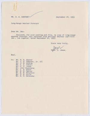 [Letter from T. L. James to D. W. Kempner, September 28, 1953]