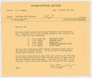 [Letter from W. O. Caraway to D. W. Kempner, November 18, 1954]