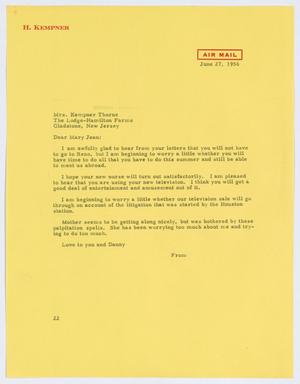 Primary view of object titled '[Letter from D. W. Kempner to Mary Jean, June 27, 1956]'.