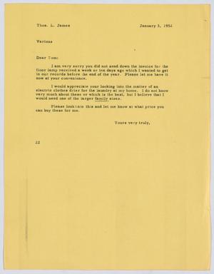 [Letter from D. W. Kempner to Thos. L. James, January 3, 1952]
