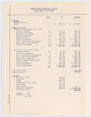 [Statement of Sugarland Industries' Registered Hereford Cattle Operations as at June 30, 1953]