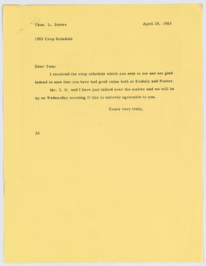 [Letter from D. W. Kempner to Thos. L. James, April 25, 1953]