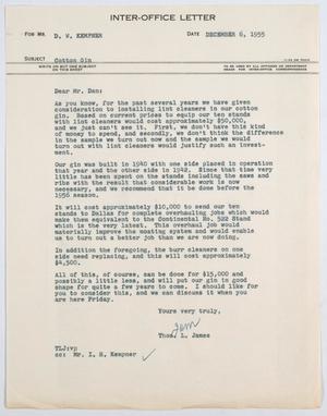 [Letter from T. L. James to D. W. Kempner, December 6, 1955]