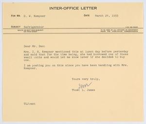 [Letter from T. L. James to D. W. Kempner, March 24, 1955]