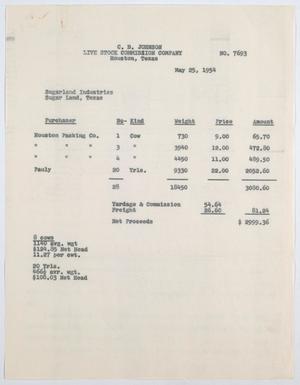 [Invoice for Eight Cows and Twenty Yearlings Sold by C. B. Johnson Live Stock Commission Company]