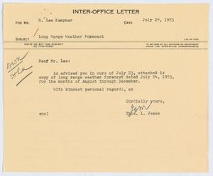 [Letter from T. L. James to R. Lee Kempner, July 27, 1953]
